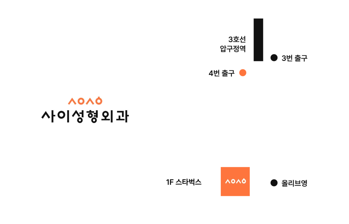 사이성형외과 오시는 길 약도 (3호선 압구정역 4번 출구)